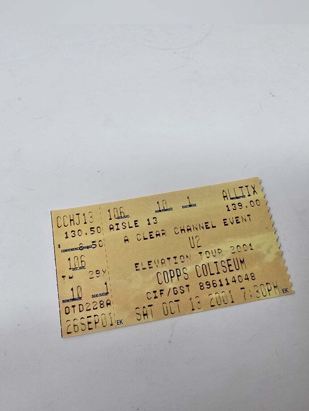 U2 Concert Stub Copps Coliseum Vintage Y2K 2001 Hamilton Ticket Elevation Tour